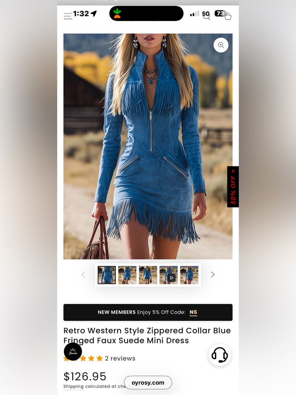 Fringed Blue Suede Leather Jacket Dress